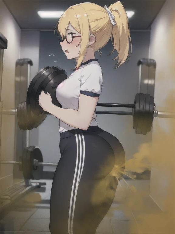 ((velocity)),Yellow smoke,Attacked by farts, (((Women a gym guide))),velocity,(Yellow smoke is rising),i'i'i'i'i'i'park)),((One Woman)),((A girl smells a fart and gets scared)),(masterpiece:1.2、top-quality)、(the Extremely Detailed CG Unity 8K Wallpapers、ultra-detailliert、Best Shadows)、(细致背景)、(The best lighting、extremely delicate and beautiful)、depth of fields、1girl in、独奏、facing the screen、closed her eyes,Women driver,Ephemeral,,(ponytail),(blonde)),(wear glasses),((((Girl is surprised when she smells the bad smell of farts)))),outfit like a gym guide(),((((profile facing diagonally)))),((i'I opened my mouth in surprise....)),((Looking you)),((Scared look)),((massive fart)),((fart text)),(()farting while exercise)