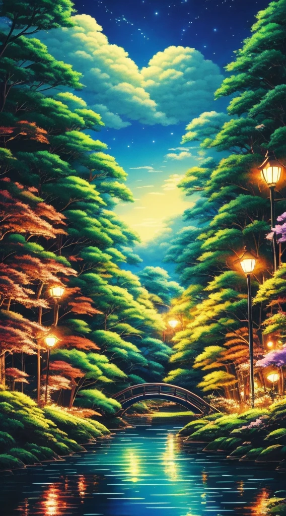 Studio Ghibli aesthetic scenery background wallpaper, night, forest, nature, magical, anime, cartoon