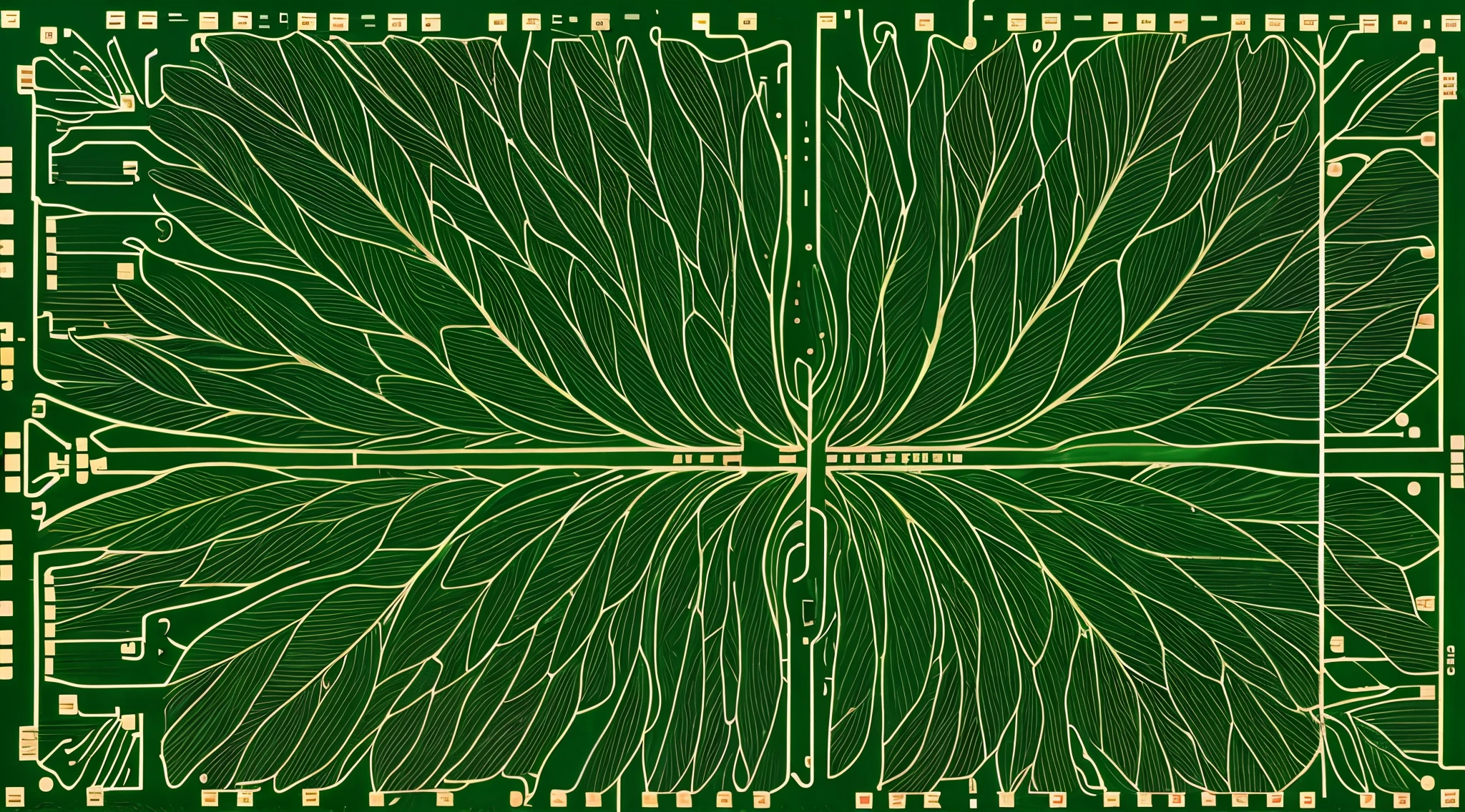 highly detailed, electronic printed circuit board in the shape of a leaf, leaf, shape, veins