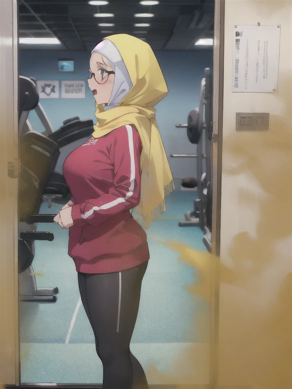 ((velocity)),Yellow smoke,Attacked by farts, (((Women a gym guide))),velocity,(Yellow smoke is rising),i'i'i'i'i'i'park)),((One Woman)),((A girl smells a fart and gets scared)),(masterpiece:1.2、top-quality)、(the Extremely Detailed CG Unity 8K Wallpapers、ultra-detailliert、Best Shadows)、(细致背景)、(The best lighting、extremely delicate and beautiful)、depth of fields、1girl in、独奏、facing the screen、closed her eyes,Women driver,Ephemeral,,(wear hijab),(hijab)),(wear glasses),((((Girl is surprised when she smells the bad smell of farts)))),outfit like a gym guide(),((((profile facing diagonally)))),((i'I opened my mouth in surprise....)),((Looking you)),((Scared look)),((massive ????)),((???? text)),(()farting while exercise)