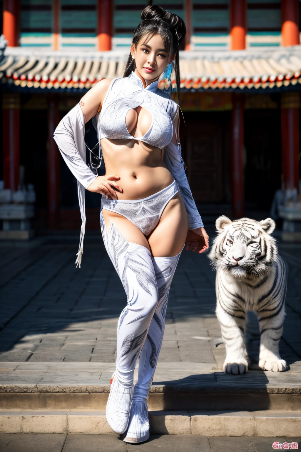Chinese legend. The goddess stands behind the white tiger. giga_busty