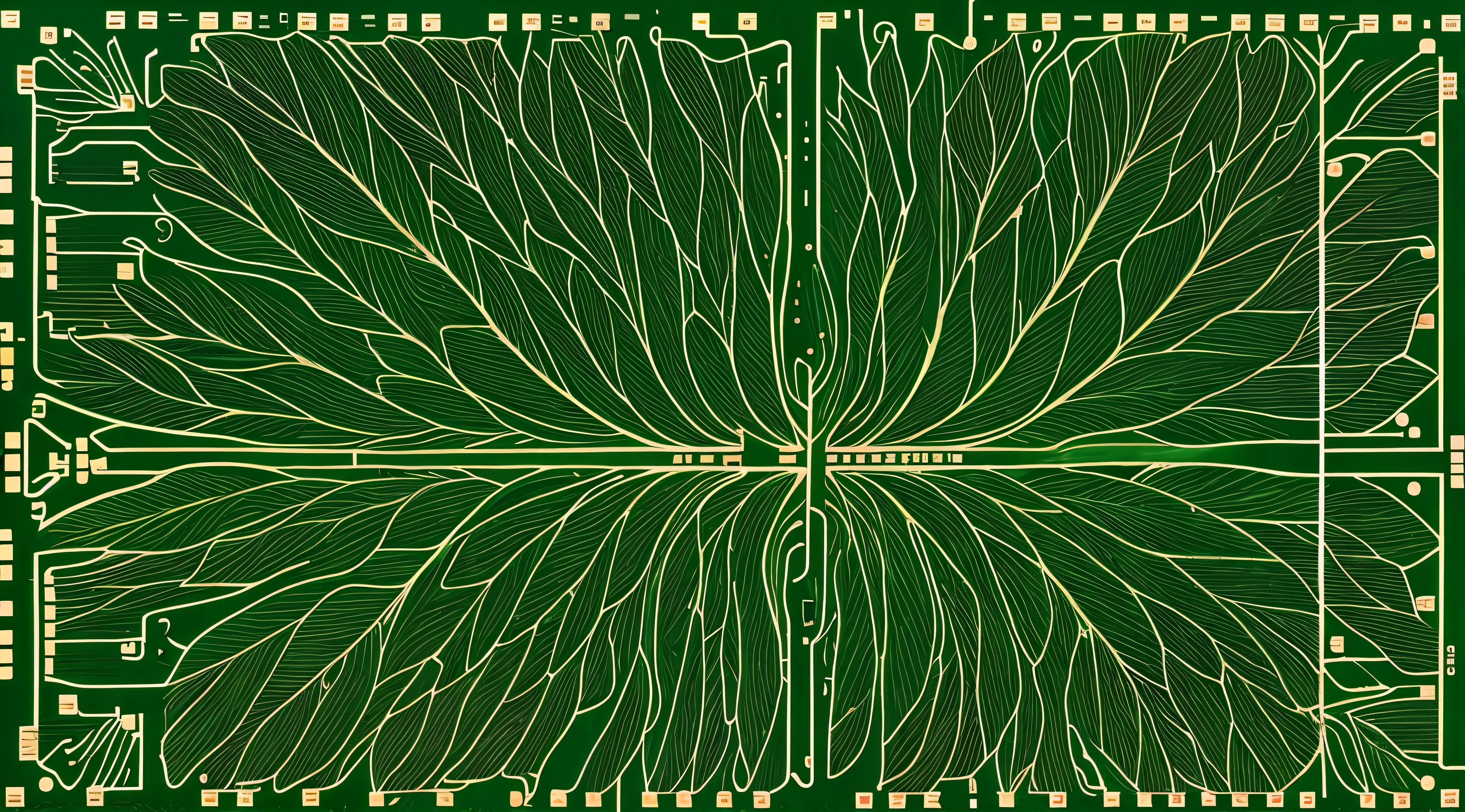 highly detailed, electronic printed circuit board in the shape of a leaf, leaf, shape, veins