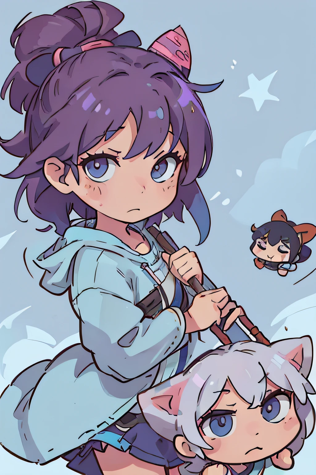 A baby version of Akali would be simply lovely. Imagine a little Akali with a round and expressive face. You might have short, soft locks of hair, perhaps softer and sweeter in tone than its adult version, como un rosa claro o un azul tierno. That little Akali would probably be wearing comfortable clothes but still with that ninja touch.. You could have a tiny version of your mask, perhaps a playful accessory on your head. The twin kamas would be much smaller and would likely be harmless toys or ornaments.. His gaze would be curious and full of energy, con esos ojos grandes y brillantes que inspiran ternura. The posture could reflect a mix between his characteristic determination and that adorable innocence that babies have., perhaps moving in a playful and curious way.