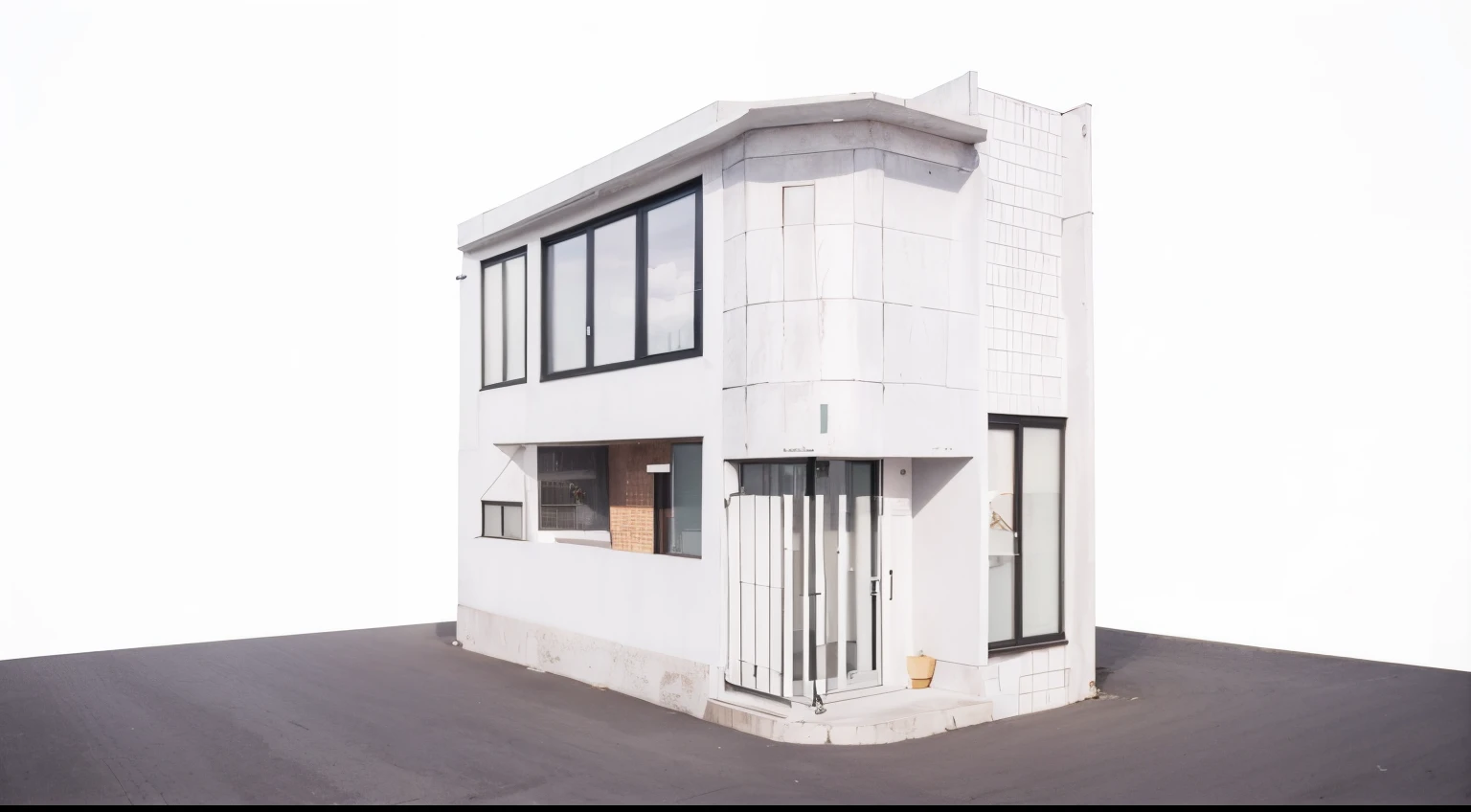 2-storey townhouse, concrete walls, 10am morning, spring