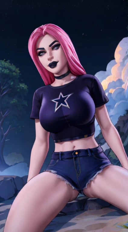 Woman with clothes visible through hair Behind hair Between eyes Hair ornament Huge breasts inside Large breasts Long hair Looking for another Looking at viewer night sky outdoors, cut bright lips, purple eyes sitting in the starry sky (heaven), blusa vermelha. Shorts jeans rabo de cavalo. Olhos ultra detalhados suas coxas grossas Coxas Cabelos curtos, copro bonita ultra-detalhado,envergonhada feliz. corpo todo. praia, blusa vermelha. Shorts jeans cinto vermelho, rabo de cavalo longo, blusa vermelha