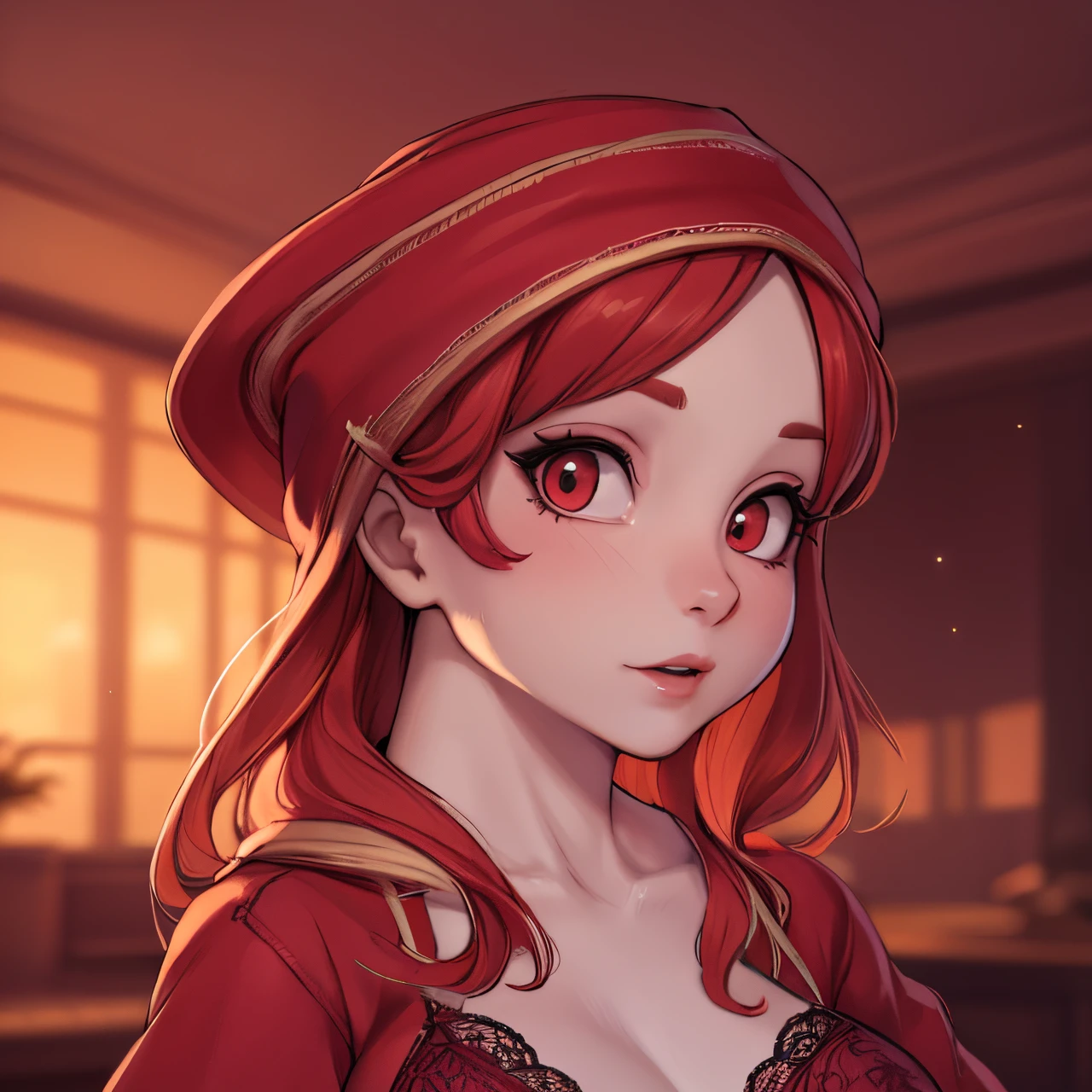 "(best quality,highres:1.2),ultra-detailed,photorealistic:1.37,sexy red-haired milf,provocative gaze,radiant beauty,curvaceous figure,alluring confidence,sensual expression,red lace lingerie,soft lighting,passionate atmosphere,vivid colors,subtle seduction,tempting pose,smooth skin,rousing curves,seductive charm,provocative allure,striking long red hair,masterpiece:1.2"