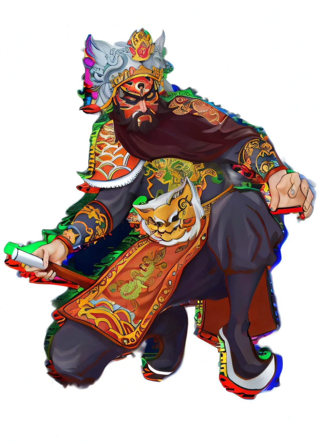 Close-up of cartoon character with long beard, Inspired by Hu Zaobin, guan yu, Taoist, sun wukong, Inspired by Huang Shen, onmyoji portrait, bian lian, Wealth, inspired by Wu Bin, inspired by Li Kan, G Liulian art style, onmyoji detailed art