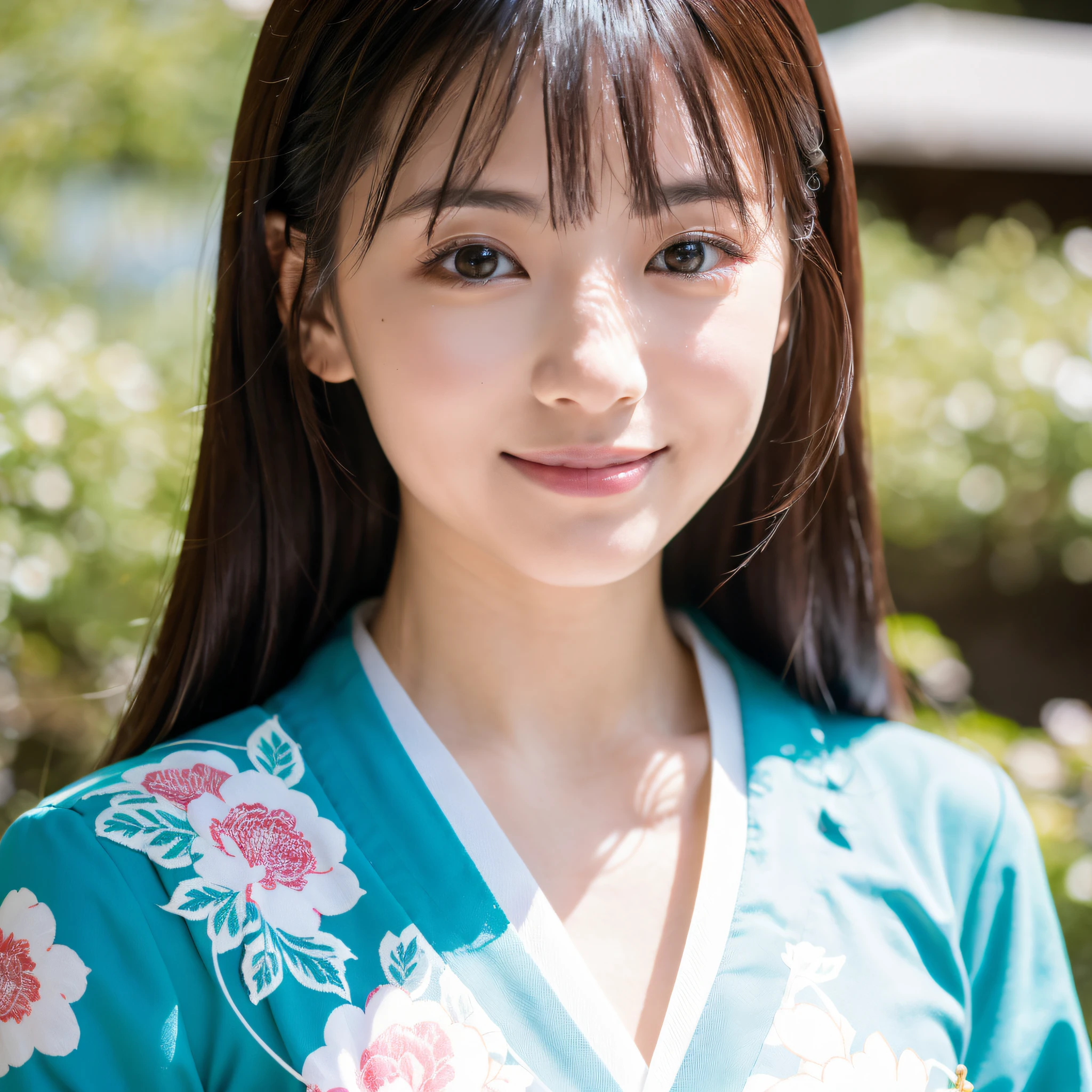 Beautiful woman in neat Japanese clothes、((best qualtiy、8k masterpieces:1.3))、foco nítido:1.2、(ultra beautiful faces:1.0)、(shinny skin:1.0)、photos realistic、A dark-haired、Video Lighting、High-definition eyes and face、Video Lighting、Japan Idol Actress、from the front side、medium breasts、Smile、Slender Abs Beauty、Whole body、In furisode