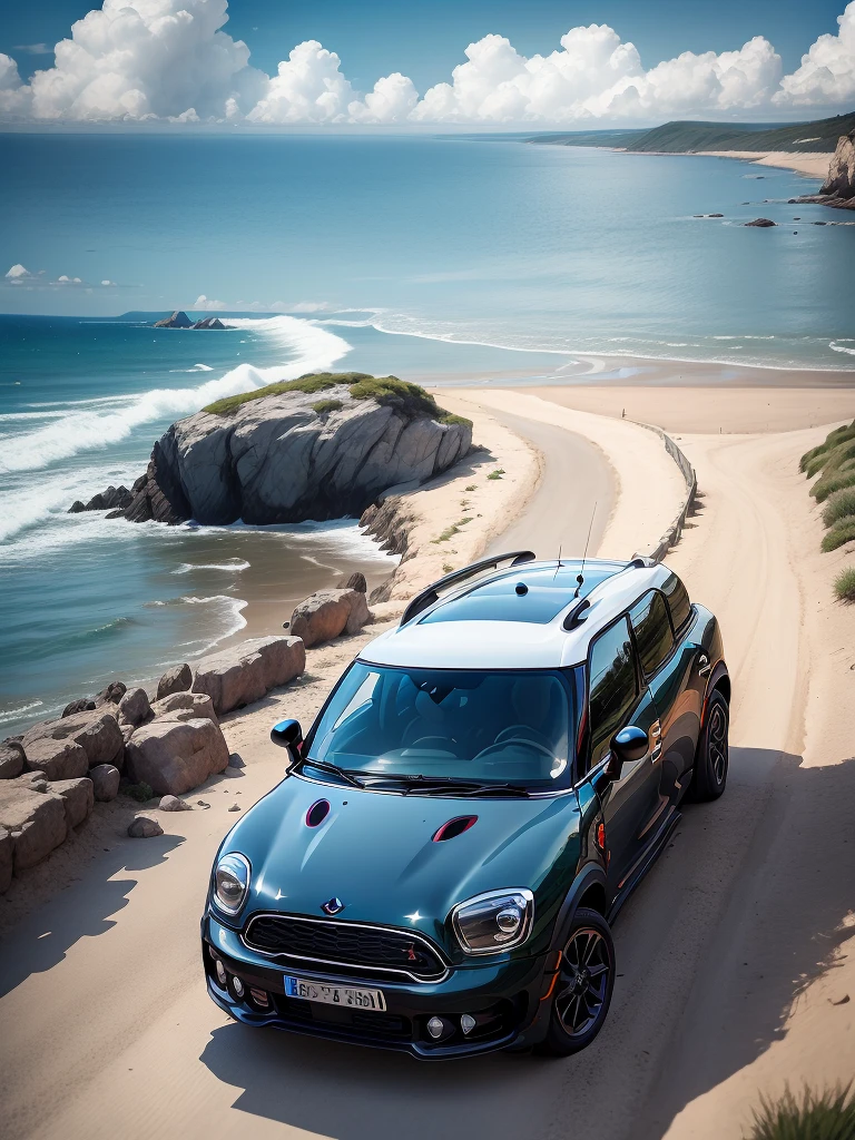 "2021 mini countryman in one (Beautiful lighthouse by the sea). Nsolada is late, Charming blue sky and white clouds."