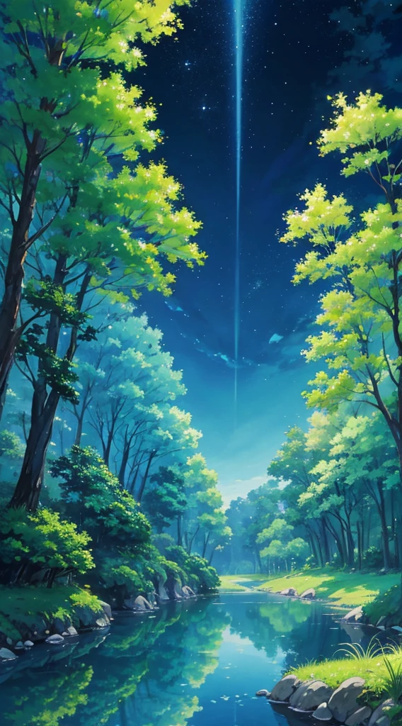 Studio Ghibli aesthetic scenery background wallpaper, night, nature, magical