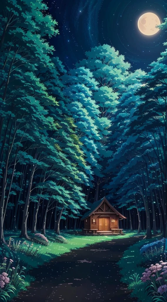 Studio Ghibli aesthetic scenery background wallpaper, sky, nature, magical, anime, cartoon, forest, night