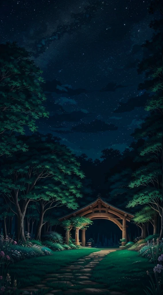 Studio Ghibli aesthetic scenery background wallpaper, night, nature, magical