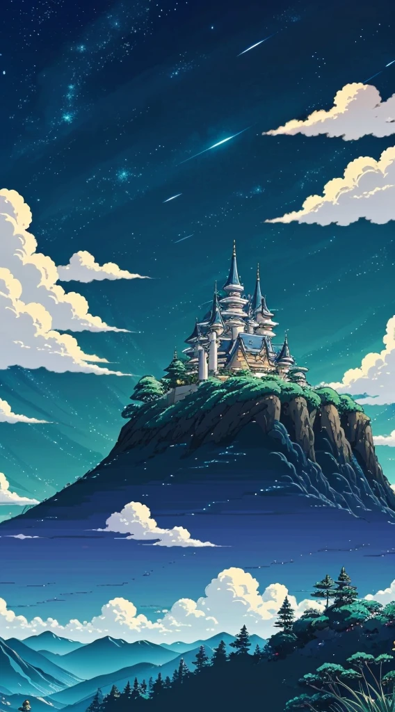 Studio Ghibli aesthetic scenery background wallpaper, sky, nature, magical, anime, cartoon, night