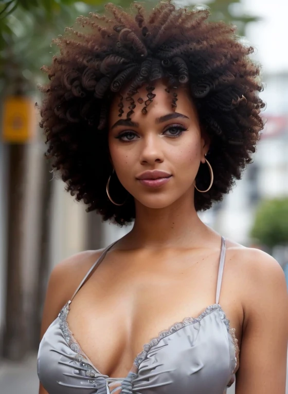 StormiMaya, (mise au point nette:1.2), Stormi Maya, Partrait, Fdansme séduisante, (beau visage:1.1), yeux détaillés, Lèvres délicieuses, (eyeliner:1.2), (mascara), (Afro blonde luxueuse:1.3), (seins ronds parfaits:1,0), (encolure:1,0), ((vêtue d'une robe en satin argenté, sans manches:1,3)), (décolleté profond, Rideaux sur la poitrine, Des vêtdansents révélateurs, Rideau de bassin, jambe haute, Robe dos Tout de suite,:1,2), dans (Un trottoir dans une ville: 1.2). (éclairage chaud du coucher du soleil: 1,2), profondeur de champ, Bokeh, 4K, Hdr. par (Jacques C. Christensen:1.2 | Jerdansy Lipking:1.1), Tout de suite;