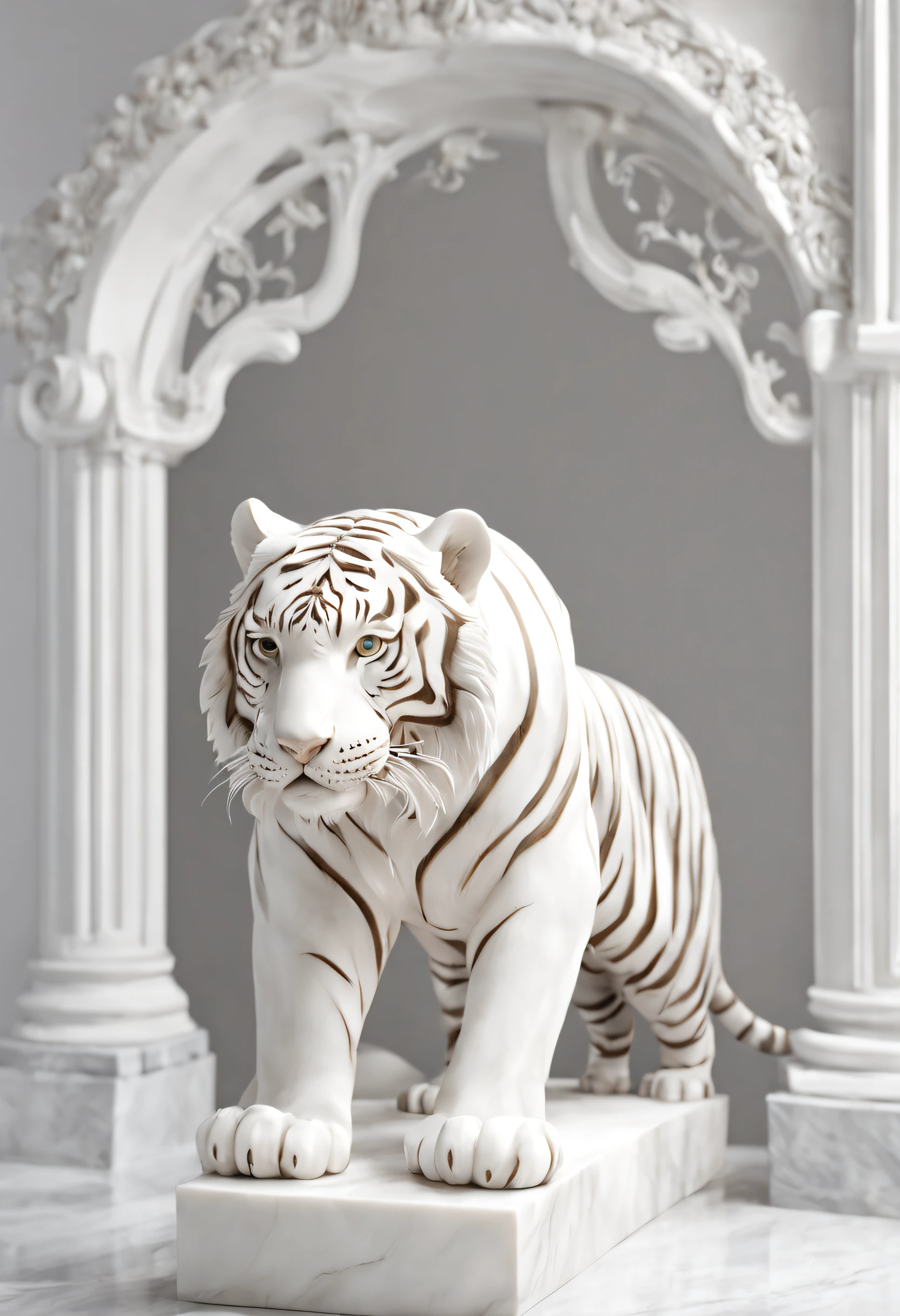 white tiger me，n marble sculpture style, Interior design, Beautifully meticulous