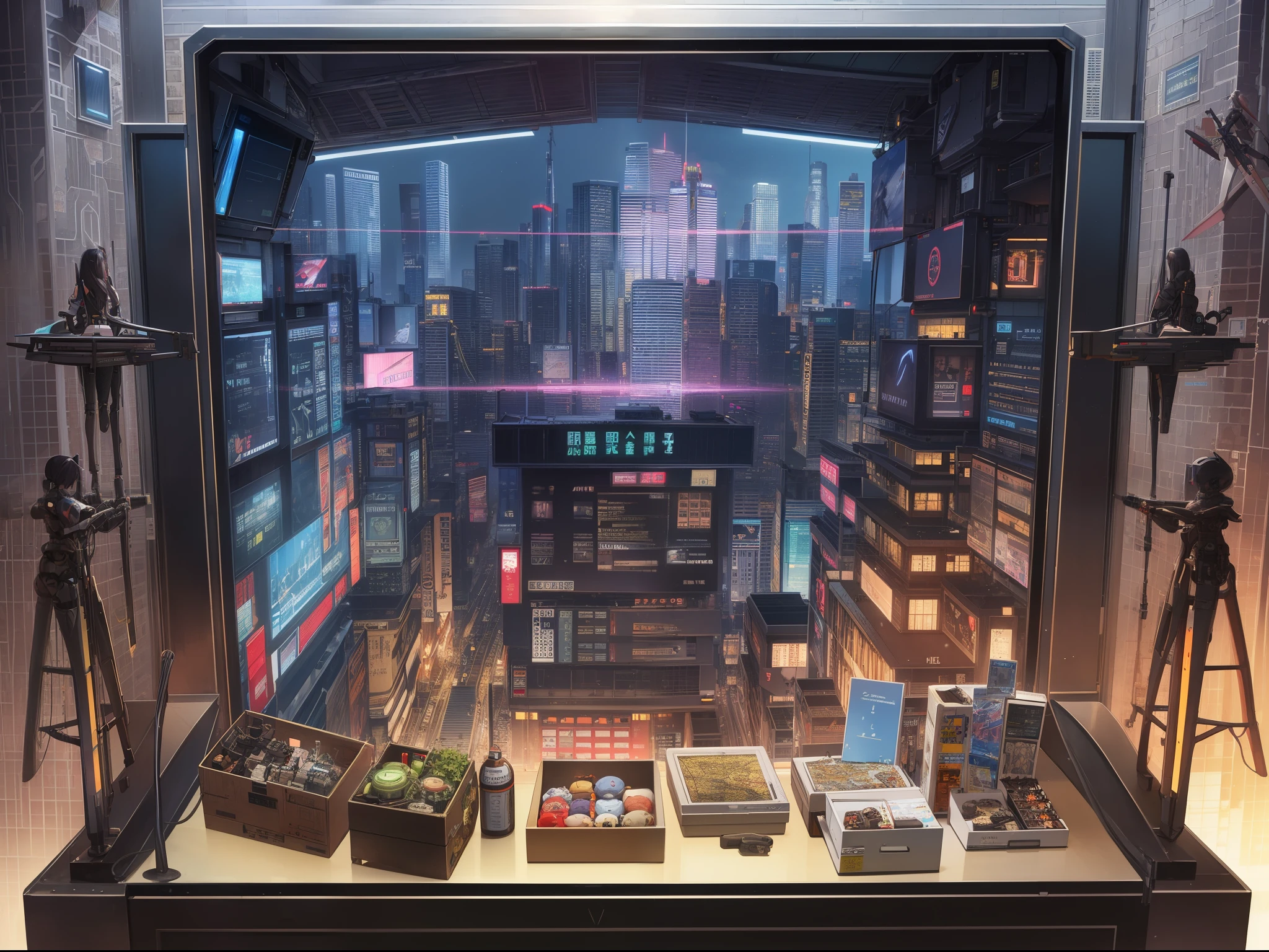 Outrageous resolution、masutepiece++,top-quality++,ultra-defined++, ultra-defined++,4K++,8K++,(Background Focus)++, Highly detailed, Viewer's Perspective、cyberpunked、colorful mechanical dolls、colorful mechanical dolls、armed doll、automata、marionette、entanglement、cyberpunk muzzle、wire、The full armed force was launched、immensity、