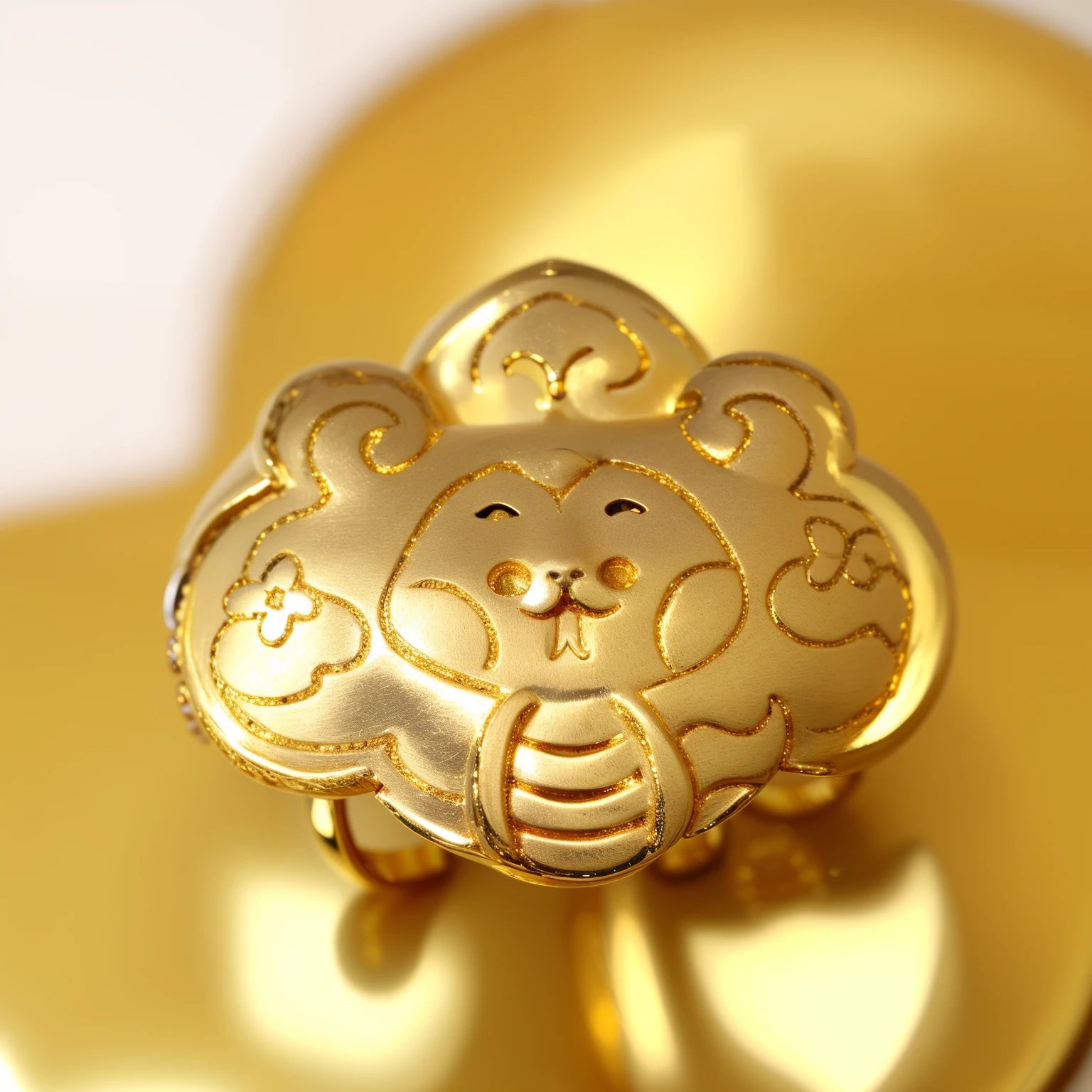 Gold plated small face cat head ring, gold earring, gilded with gold, 24k, Shui mo Hua, 9K, 9K, unrefined sparkling nugget of gold, mouse head, gold ornaments, detailed product photo, gold ornaments, 20k, gold inlay, high quality product photo, Inspired by Fu Miao