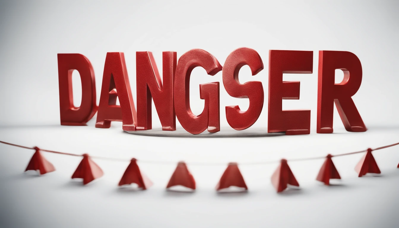A high-resolution image of a danger sign with bold red letters against a stark white background, creating a visually striking and impactful image.