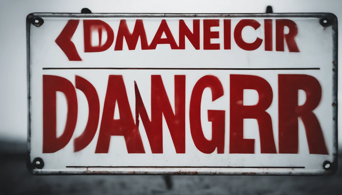 A high-resolution image of a danger sign with bold red letters against a stark white background, creating a visually striking and impactful image.