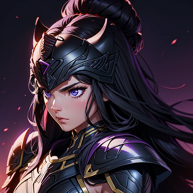 A woman wearing a black panther armor,, Saint Seiya, Black panther Armor, panther helmet, Dark purple hair, mid-long hair, , Charismatic character, Avatar de seconde vie, Nice screenshot, Femme seduisante vue complète du corps, High quality, very detailed skin