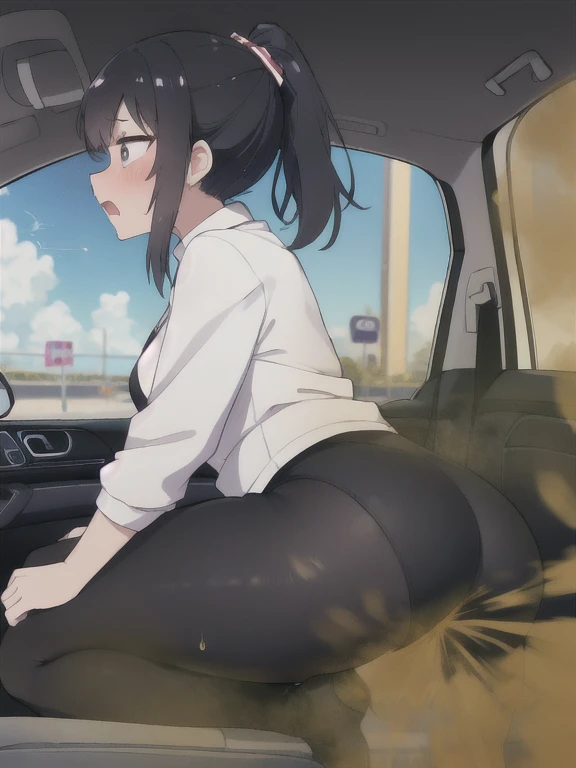 ((velocity)),Yellow smoke,Attacked by farts, (((Women a driver))),velocity,(Yellow smoke is rising),i'i'i'i'i'i'driver seat)),((One Woman)),((A girl smells a fart and gets scared)),(masterpiece:1.2、top-quality)、(the Extremely Detailed CG Unity 8K Wallpapers、ultra-detailliert、Best Shadows)、(细致背景)、(The best lighting、extremely delicate and beautiful)、depth of fields、1girl in、独奏、facing the screen、closed her eyes,Women driver,Ephemeral,,(ponytail),(blackhair)),((((Girl is surprised when she smells the bad smell of farts)))),outfit like a taxi driver(wearing tight legging),((((profile facing diagonally)))),((i'I opened my mouth in surprise....)),((Looking you)),((Scared look)),((massive fart)),((fart text)),(()farting while driving)