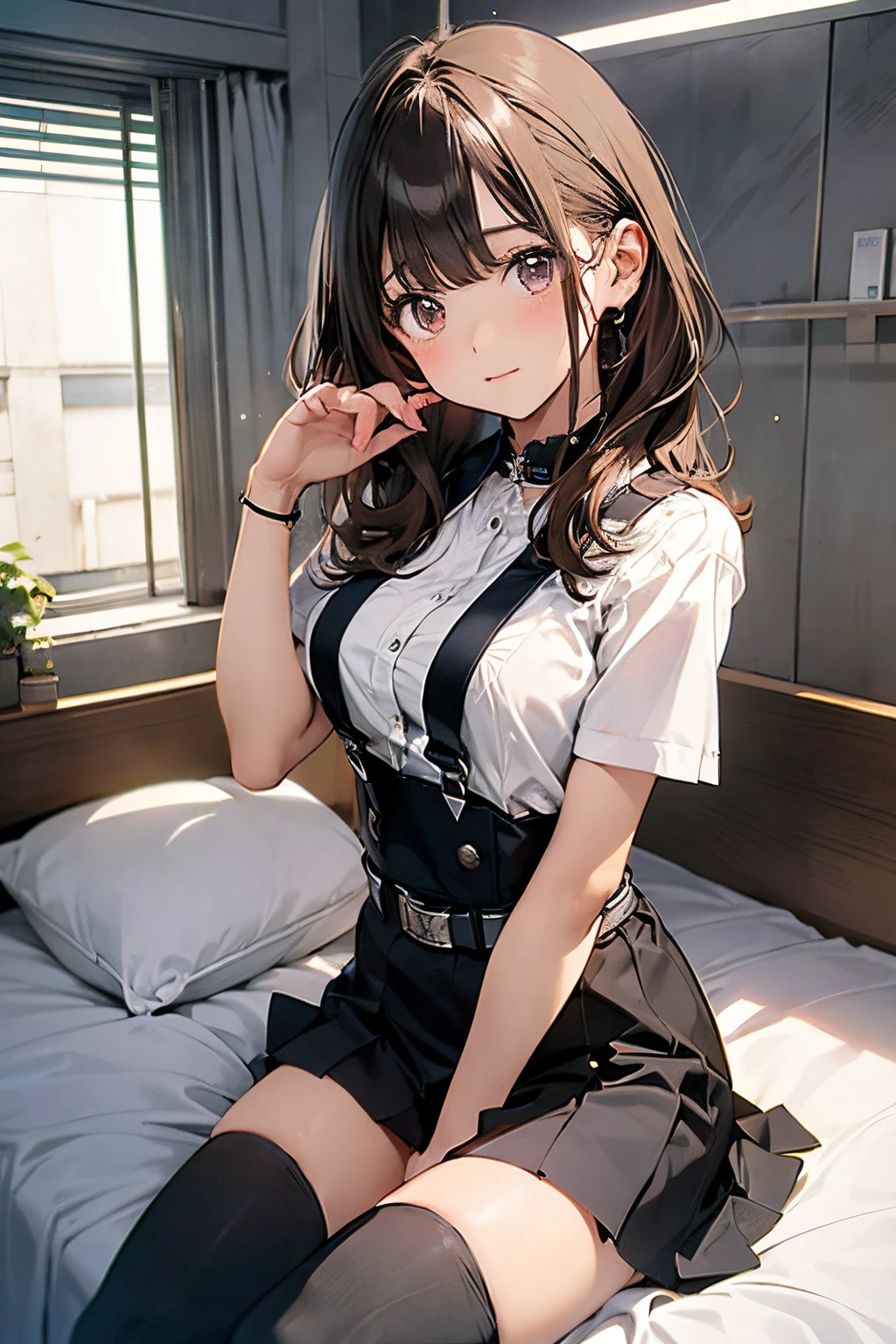 (masutepiece: 1.3), (max resolution: 1.2), (Ultra HDTV: 1.2), cinematric light, Ultra HDTV, (Detailed eyes and skin), (detailed facial features), nffsw, 8K resolution, Sharp Focus: 1.2, Perfect Style, Beautiful face, Perfect body, acurate, Anatomically correct, Highly detailed face and skin texture, Detailed eyes, Dark-blue eyes, Double eyelids, Thin eyebrows, Glitter Eyeliner: 1.2, Natural cheeks, Glossy skin, Fair skin: 1.2, shiny little necklace and earrings, (Glossy lips: 1.4), BREAK, One-person viewpoint, (she is very Cute high school student), (Wearing a Button up shirt, Pleated mini-skirt, Navy tie, high socks), (Seductive smile: 1.2), ((a Innocent and cute girl:1.3)), (Side Ponytail Hairstyle, Wavy Hair), (ligh brown hair:1.2), Medium Long Hair, (Cowboy Shot: 1.2), BREAK, ((Very intimate relationships: 1.2)), medium large breasts, ((looking back at viewer:1.2)), ((lifted a chest shirt:1.6)), ((in car:1.2)), (From Side:1.2),Spread your legs apart、beauty legs、Black sheer knee socks、T back、Sweaty