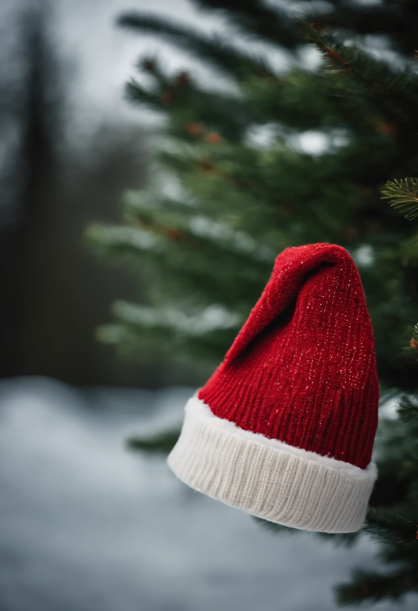 A high-resolution image of a Christmas hat made from sustainable materials such as recycled fabrics or organic cotton, showcasing eco-friendly holiday fashion and creating a visually conscious and responsible image.