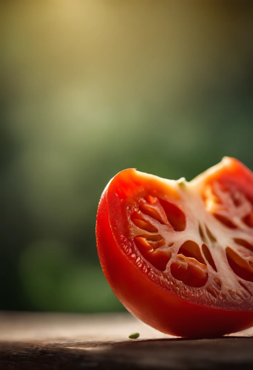 A close-up shot of a sliced tomato, revealing the intricate pattern of seeds and the vibrant red flesh, creating a visually detailed and appetizing image.