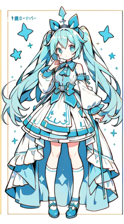 Esbian for the whole body、Decent picture、one girls、tmasterpiece、topquality、Outstanding picture quality、hatsune miku,Detailed Face, Light vintage color,planar, RISO Print Style,illustartion,Adols,Leave empty space,Low saturation,Individually organized,hight resolution, comic book character, comic, high quality detailed、puro、Summer background