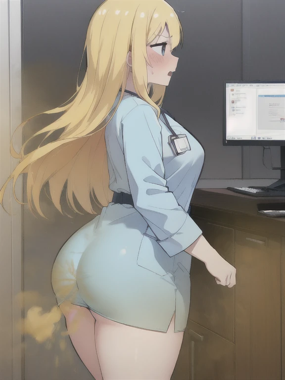 ((velocity)),Yellow smoke,Attacked by farts, (((Women a doctor))),velocity,(Yellow smoke is rising),i'i'i'i'i'i'administration room)),((One Woman)),((A girl smells a fart and gets scared)),(masterpiece:1.2、top-quality)、(the Extremely Detailed CG Unity 8K Wallpapers、ultra-detailliert、Best Shadows)、(细致背景)、(The best lighting、extremely delicate and beautiful)、depth of fields、1girl in、独奏、facing the screen、closed her eyes,Women doctor,Ephemeral,,(longhair),(blonde)),((((Girl is surprised when she smells the bad smell of farts)))),(),outfit like a doctor,((((profile facing diagonally)))),((i'I opened my mouth in surprise....)),((Looking you)),((Scared look)),((massive fart)),((fart text)),(())