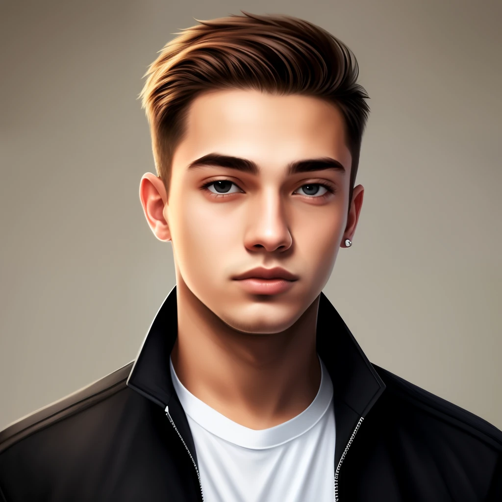 A close up of a man with a black jacket and a white shirt - SeaArt AI