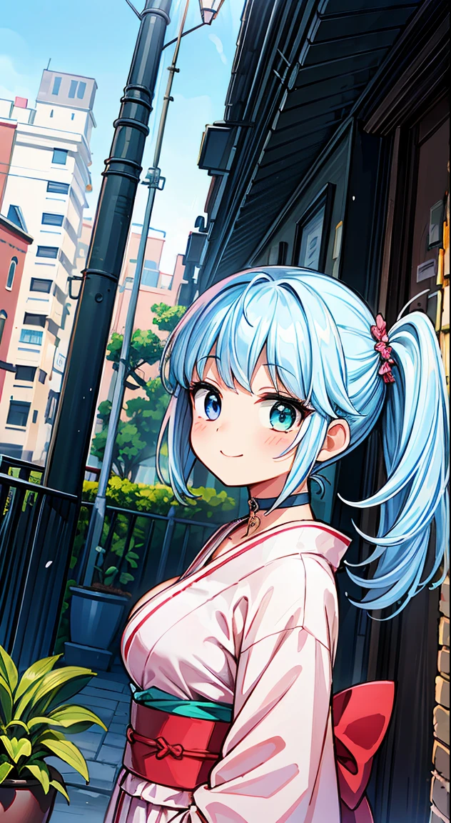 (Absurd realistic structure details),(High resolution complex and detailed text quality),(High-resolution microstructure、High Poly 3D Rendering Correction),Methods of geometry,Careful explanatory anatomy,
BREAK,
1 beautiful girl, 1 person,Solo,(Cute:1.5),(Chibi:0.6),(kawaii:1.5),(Lori:0.5),( girl),Very detailed,colourfull,highest details,Clear skin,Beautiful skin,Shy,Very detailed,colourfull,highest details,Clear skin,Beautiful skin,Shy skin,1 beautiful girl,{Heterochromia,pale blue eyes,pale green eyes:1.9},star eye silhouette, BREAK,(pale blue hair, Medium length:1.4),(Side Ponytail,A little curly hair,Single-sided twisted blade,Princess Cut:1.3),(cleavage of the breast,Large breasts,Beautiful , gleaming skin,Clear skin, Beautiful skin,(best quality face),(Top quality glowing eyes), (The best smile,Doya face:1.45), BREAK (Pink Theme:1.4), (Vivid colors:1.3), (ivory kimono, floor length kimono), Shining effect on hair, Soft smile, (Closed eyes:0.7), Looking at Viewer, Sparkle effect, random colored petals, Many petals, Fluttering petals, prismatic effects,
BREAK,(early evening),Walking,a closed mouth,(architecture, building, Choker, city, Cityscape, Outdoors, potted plant,Street, Town:1.55), Waterfall,depth of fields,
BREAK,wakame,wakame,wakame,(Dynamic Angle:1.4),
BREAK,(Blurry background:1.3),(absurderes, hight resolution, Super Detail Art),cel shading,Clear Color, Lonely optical effect, Beautiful pictures, Bright glow, mystic atmosphere,(Close-up of girl:1.1), Mystical light particle effect,manga influence, clean line drawings,
