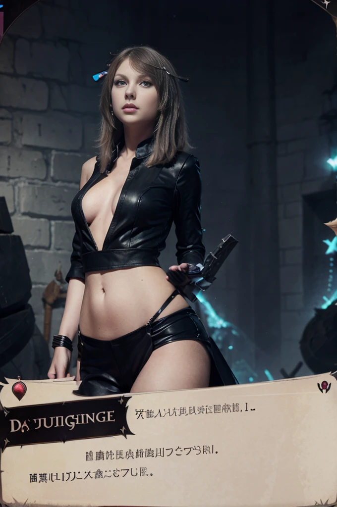 Female pop star Taylor Swift as D&MTG Card Art Style D Dungeon Boss Necromancer High Priestess