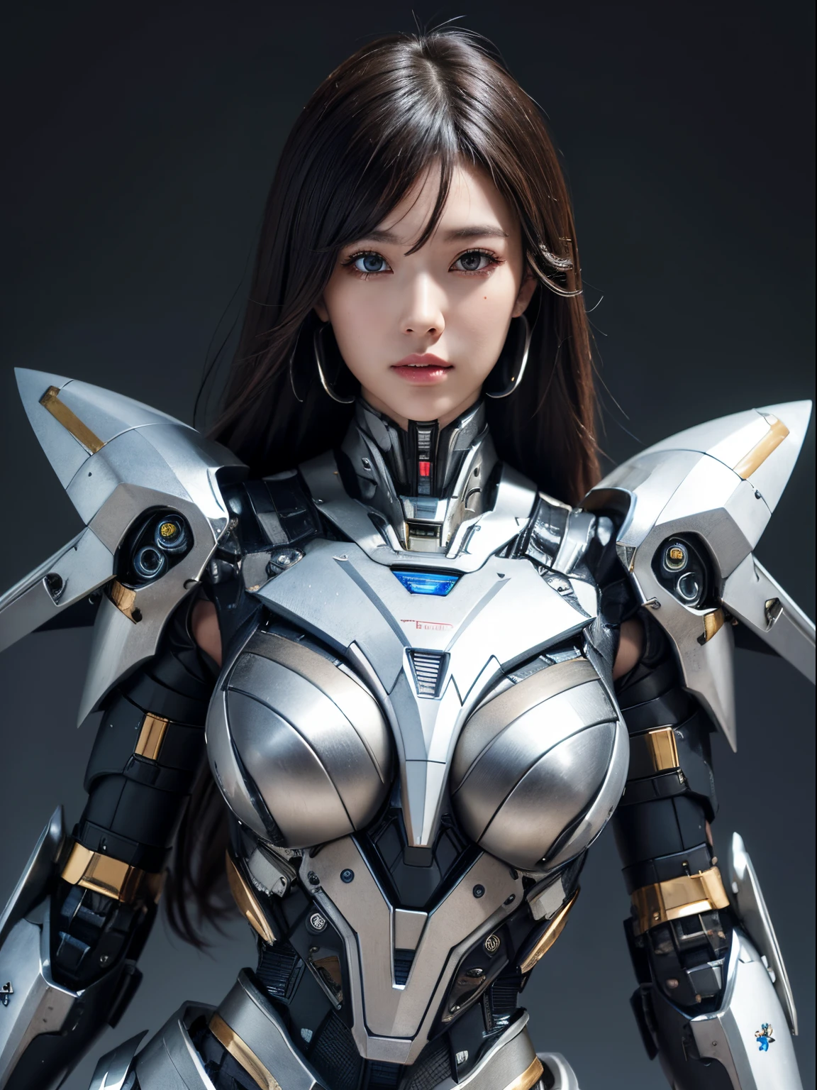 Textured skin, Super Detail, high details, High quality, Best Quality, hight resolution, 1080p, hard disk, Beautiful,(cyborgs),(Missiles from the chest),beautiful cyborg woman,Mecha Cyborg Girl,Battle Mode,Girl with a Mecha Body,She wears a battle cyborg mech with a weapon,Fulll body Shot