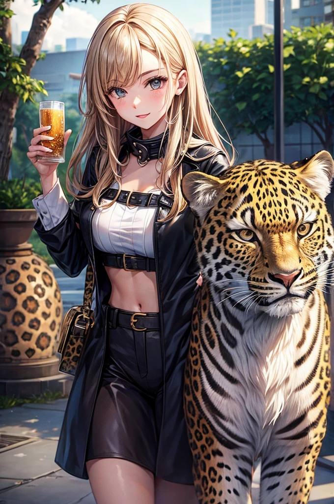 a girl, holding leopard