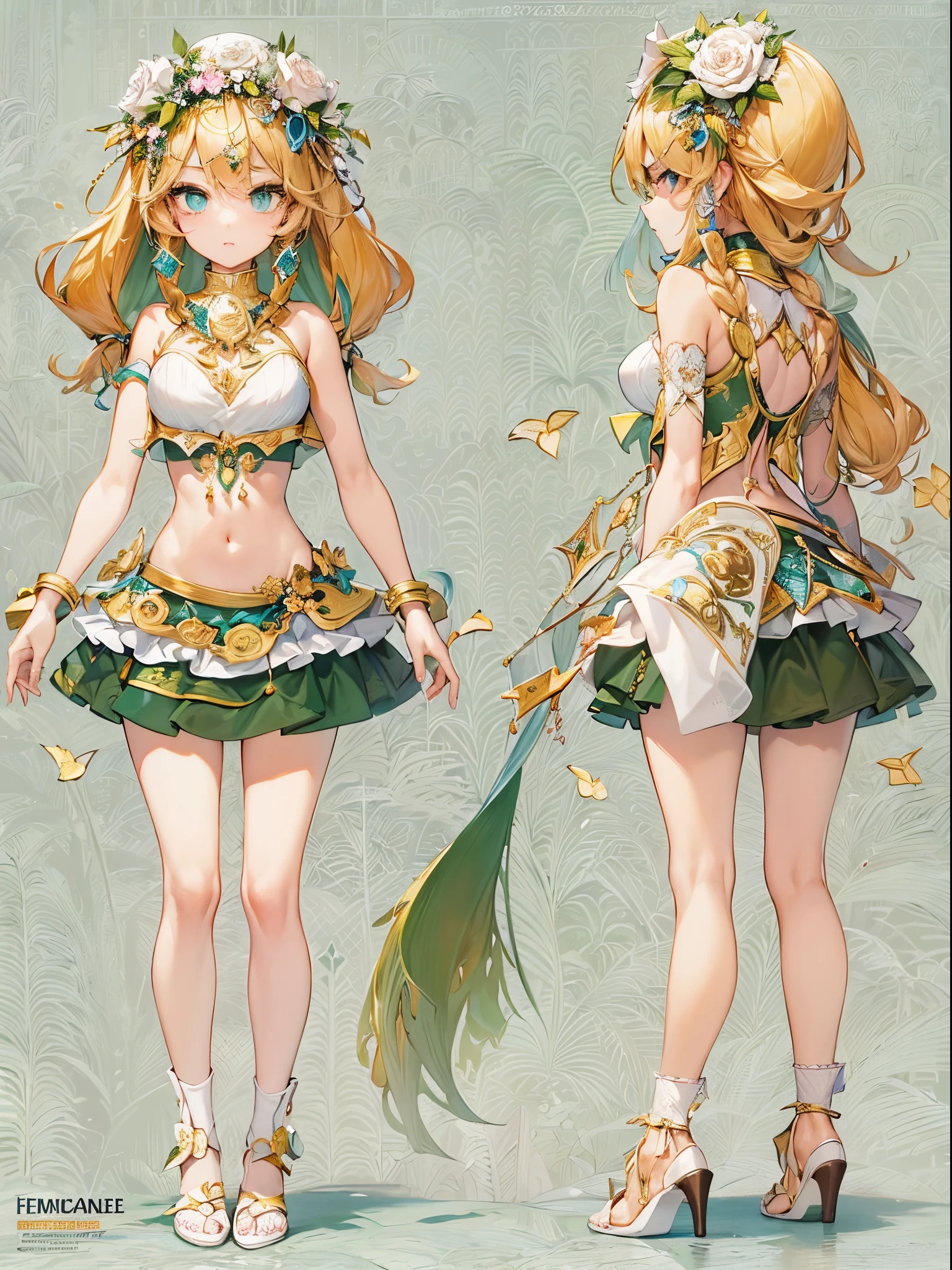 ((Finest quality)),(超A high resolution),(ultra-detailliert),(Meticulous portrayal),((Best Anime)),(Finest works of art),(Ultra-Precision Art),(The art of astounding depiction,Overwhelming depiction:1.5),(Intricate and detailed art), (femele:1.5),((beauitful face:1.5)),((Stunning proportions that will make you fall in love with it:1.6)),colorful bikini:1.8,slim belly:1.5,the flower crown:1.3,
