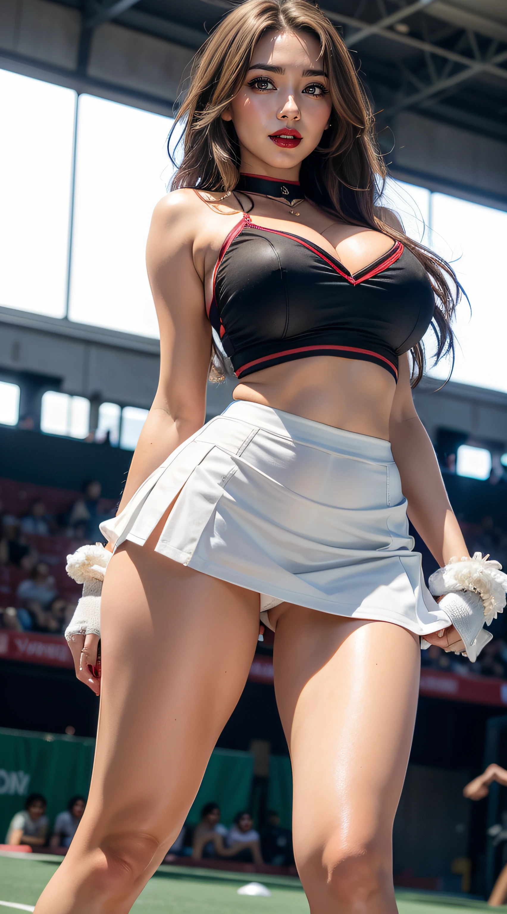 detailed woman face looking at the camera, dark-brown eyes, (((almond eyes))), hot (((thick red lips))), mouth open with sensuality, correct deformed fingers, photorealistic, (((eyes to the camera))) slightly smiling