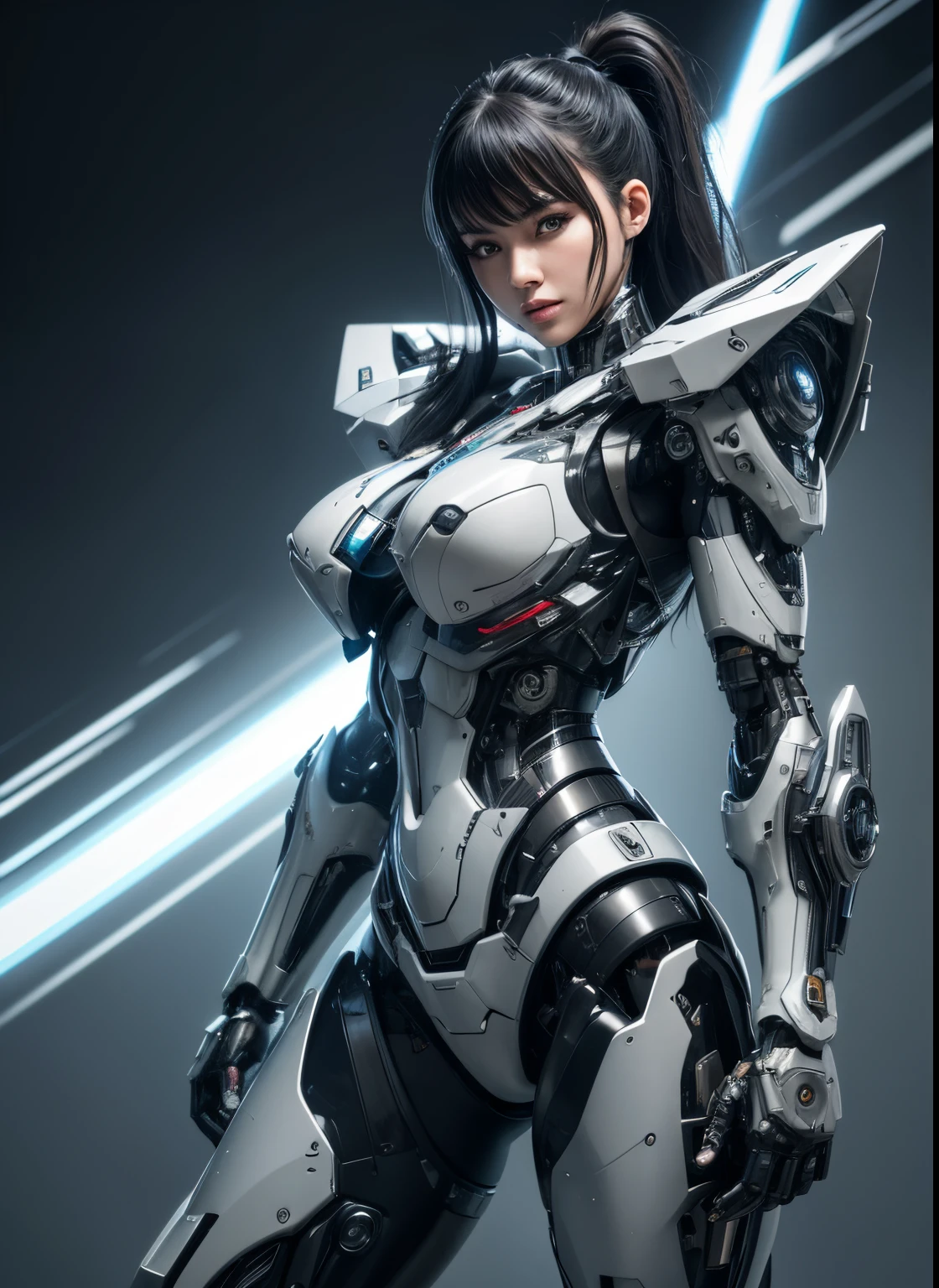 Textured skin, Super Detail, high details, High quality, Best Quality, hight resolution, 1080p, hard disk, Beautiful,(cyborgs),Boob missiles,Machine gun on the back,beautiful cyborg woman,Mecha Cyborg Girl,Battle Mode,Girl with a Mecha Body,full body Esbian