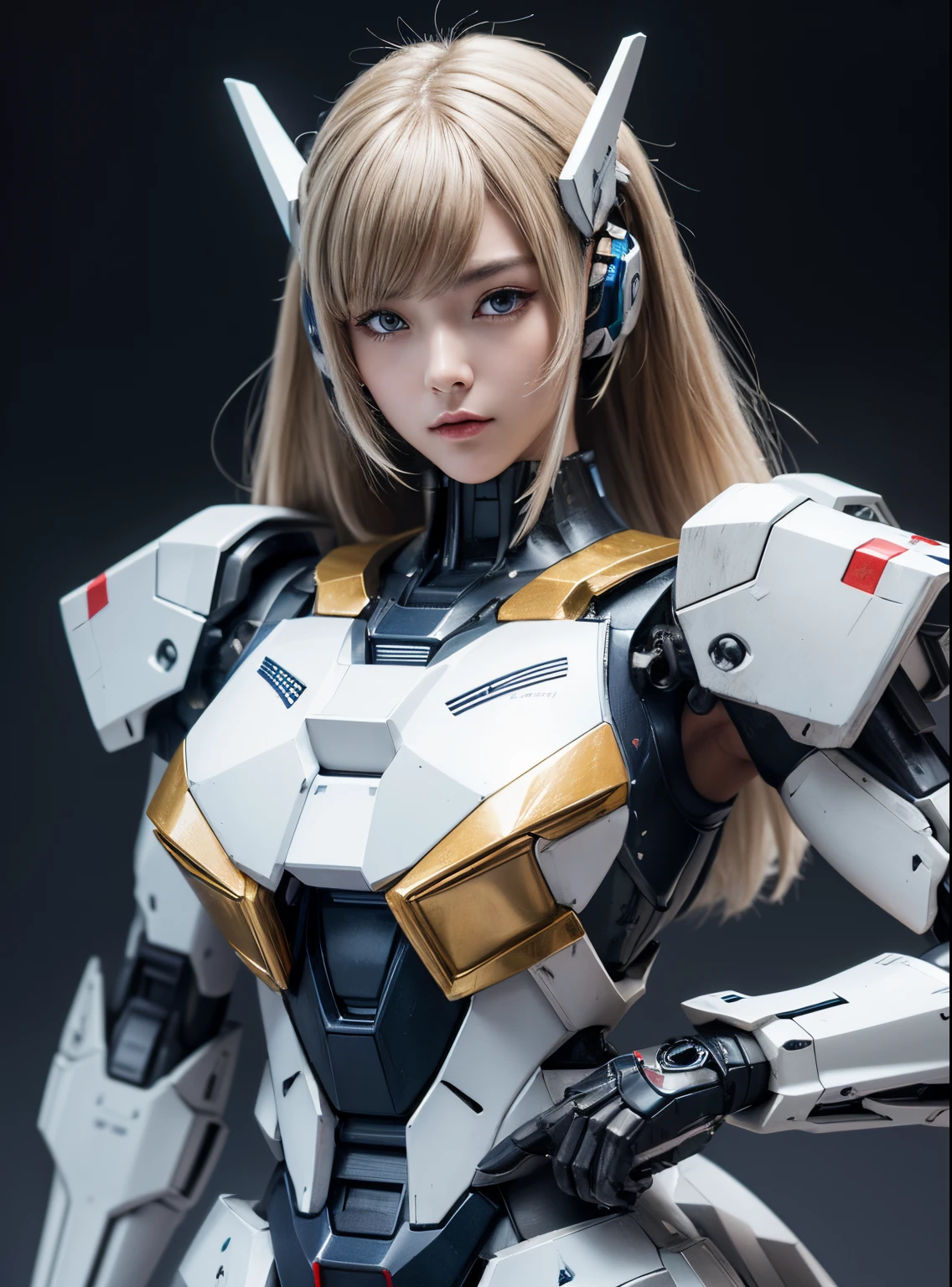 Textured skin, Super Detail, high details, High quality, Best Quality, hight resolution, 1080p, hard disk, Beautiful,(Gundam),beautiful cyborg woman,Mecha Cyborg Girl,Battle Mode,Girl with a Mecha Body,She wears a futuristic Gundam mecha,Fulll body Shot