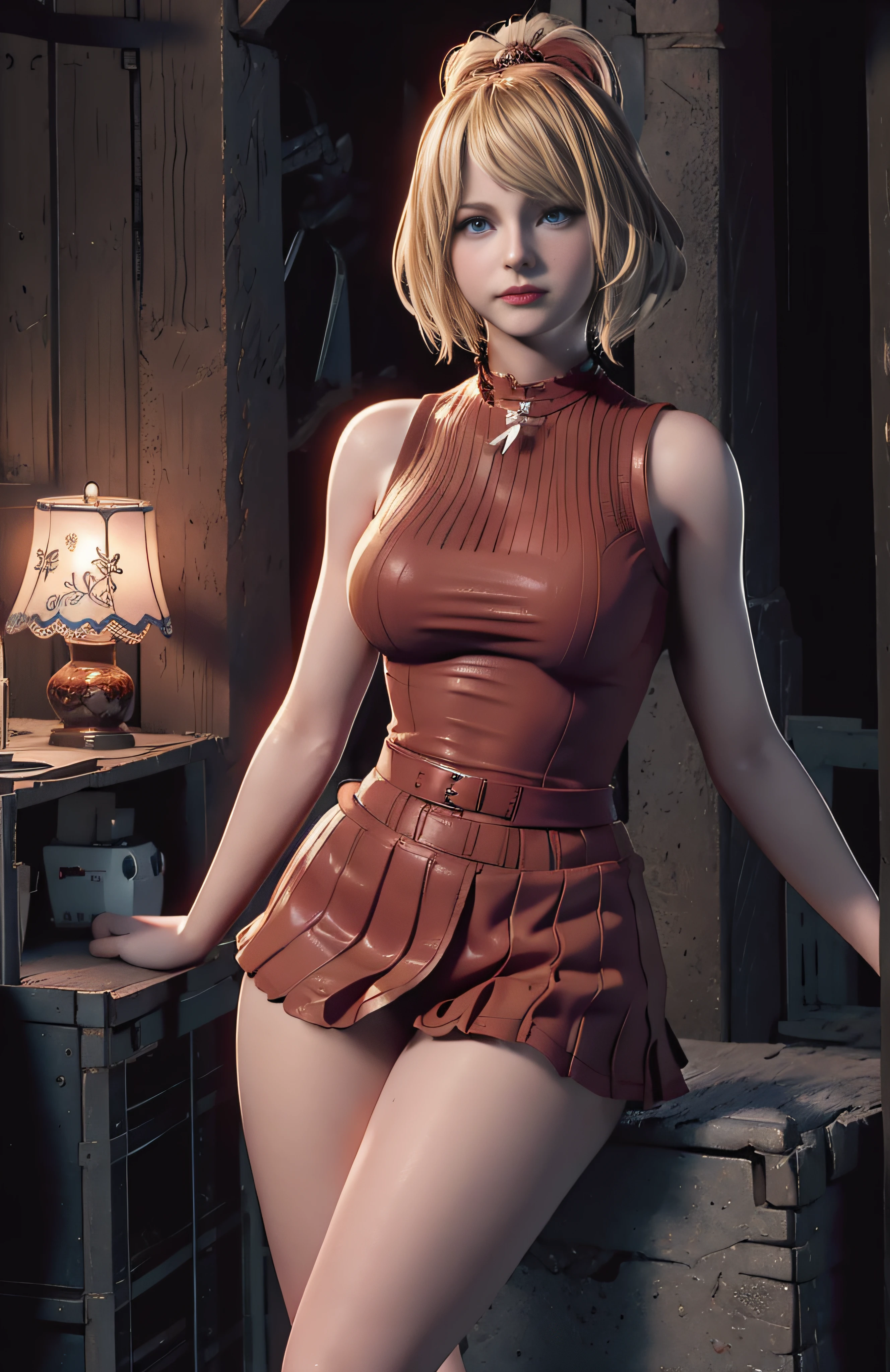 4k, realistic, charismatic, very detailed, there is a girl in the sky, dressed in a super girl costume, she is a super girl, superhero theme, blonde short hair, ponytail, 20 years, full body, (detail in the eyes), (detail in the face), incredibly beautiful, blue eyes, blush, makeup, red lipstick, miniskirt, (wide hips),  (thick thighs), small breasts, dress,, seductive pose, (extreme hourglass figure), thin, svelte, white skirt, boots, tight t-shirt