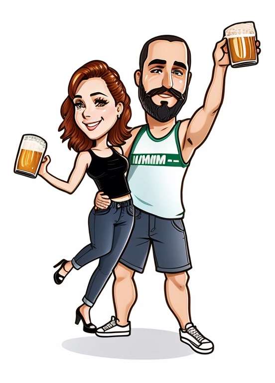 um desenho animado de um homem e uma mulher segurando copos de cerveja,
