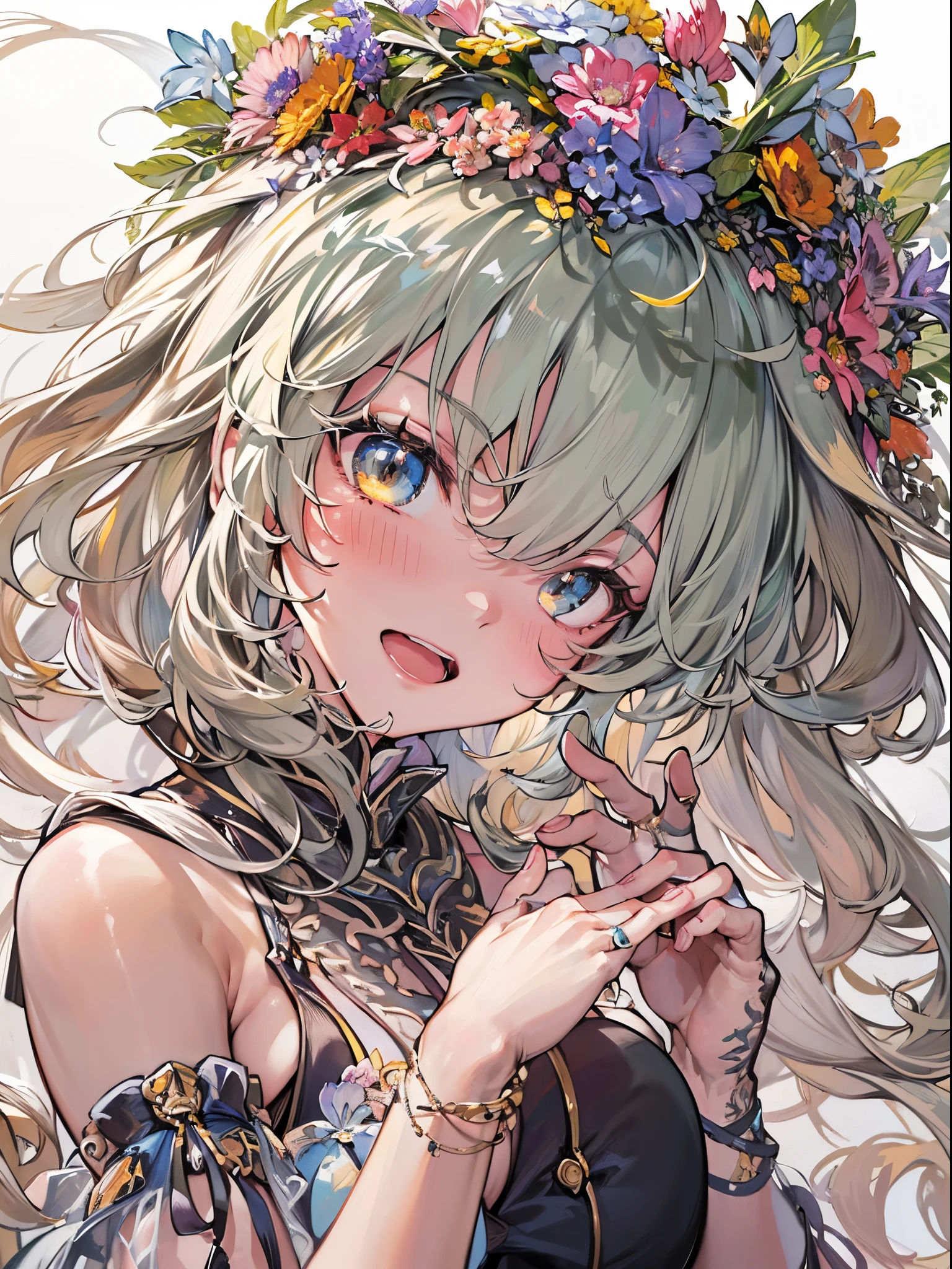 ((Finest quality)),(超A high resolution),(ultra-detailliert),(Meticulous portrayal),((Best Anime)),(Finest works of art),(Ultra-Precision Art),(The art of astounding depiction,Overwhelming depiction:1.5),(Intricate and detailed art), (femele:1.5),((beauitful face:1.5)),((Stunning proportions that will make you fall in love with it:1.6)),colorful bikini:1.8,slim belly:1.5,the flower crown:1.3,