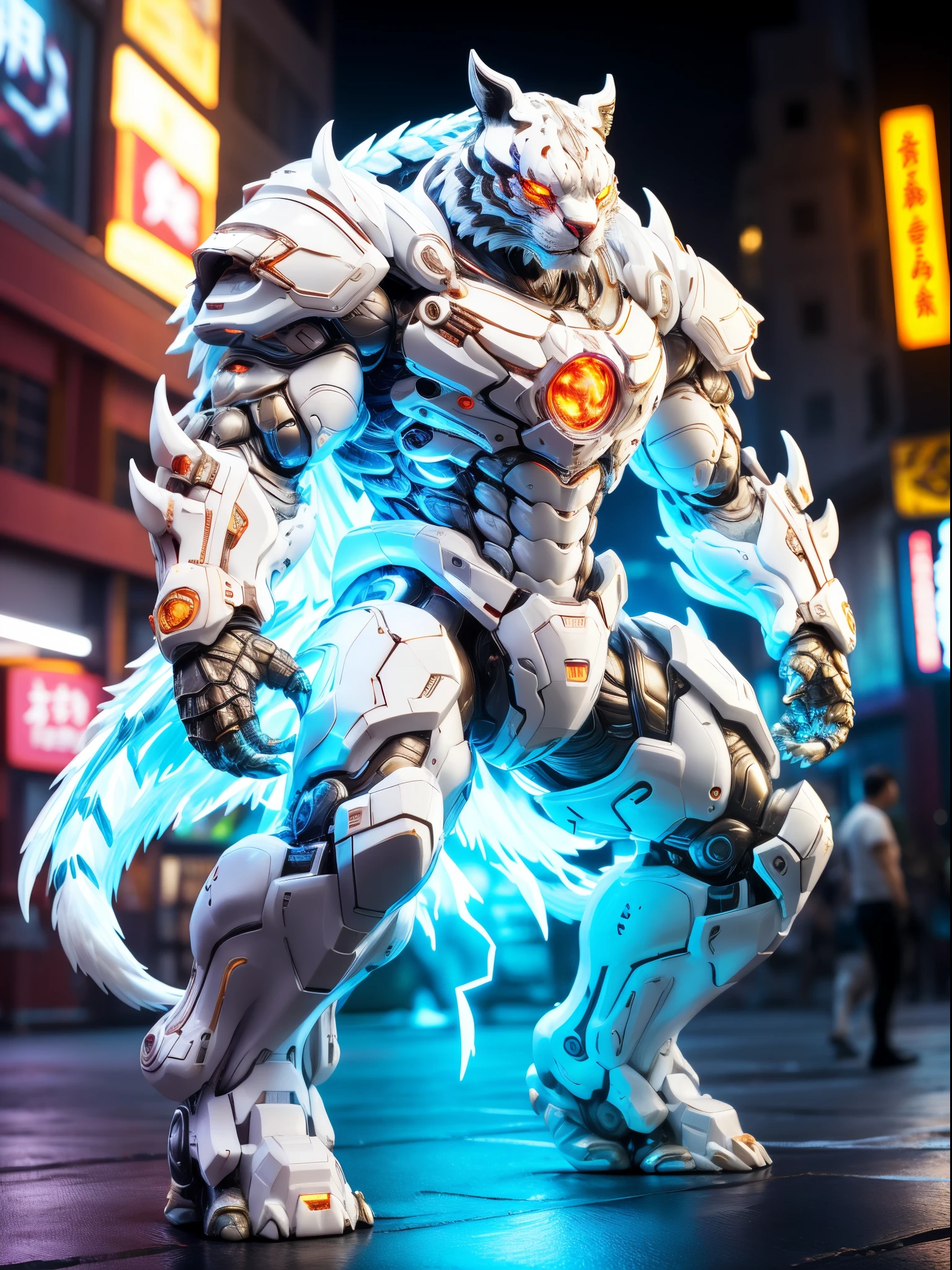 (anthropomorphic turtle:1.5),(fully body photo),Chinese White Tiger, white tiger head, heterochromia iridis, Crystal armor, cleanness, muscle body,Stand on both legs,((Sharp claws)),Fantastic brilliance,Destroyed cities,(globalillumination,ray traycing,HighDynamicRange,Rational design,tmasterpiece,Best quality,hyper HD,电影灯光)