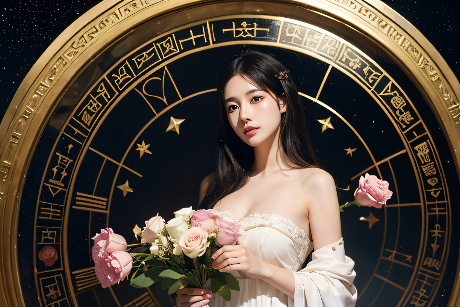 12 zodiac signs,quantum mechanics、Math、Astronomical machinery、astronault、Roses in a vase、fruits、,Colossal tits,A smile、Ancient Greek costumes、Paintings by Sandro Botticelli。Costume with stretched shoulders,huge smile,Chiaroscuro of Caravaggio,Cute smile, Expression of ,A sexy