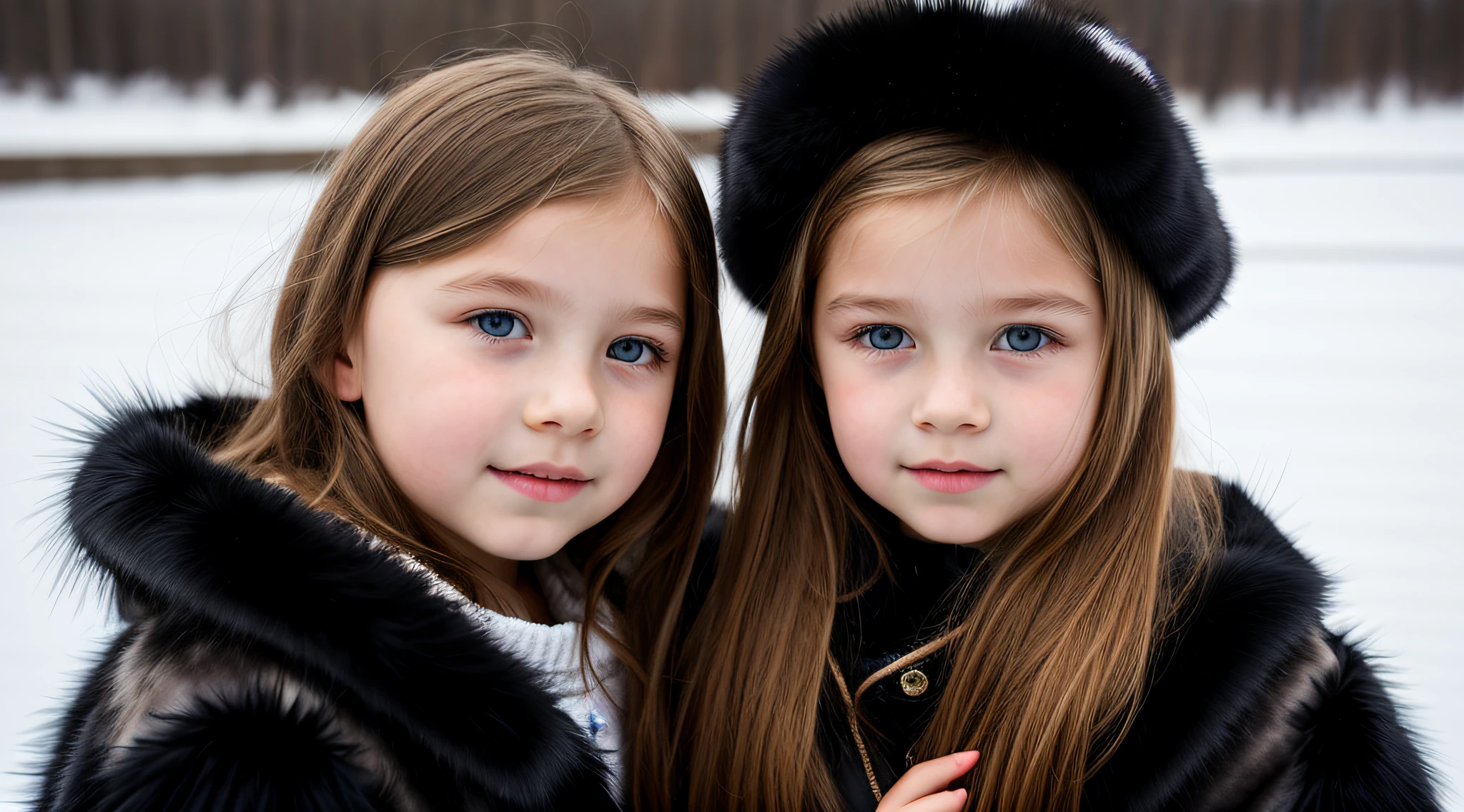 10 year old girl Russian child with long hair BLONDE, PORTRAIT, BLACK FUR COAT, ICE, ICE, LOTS OF ICE,