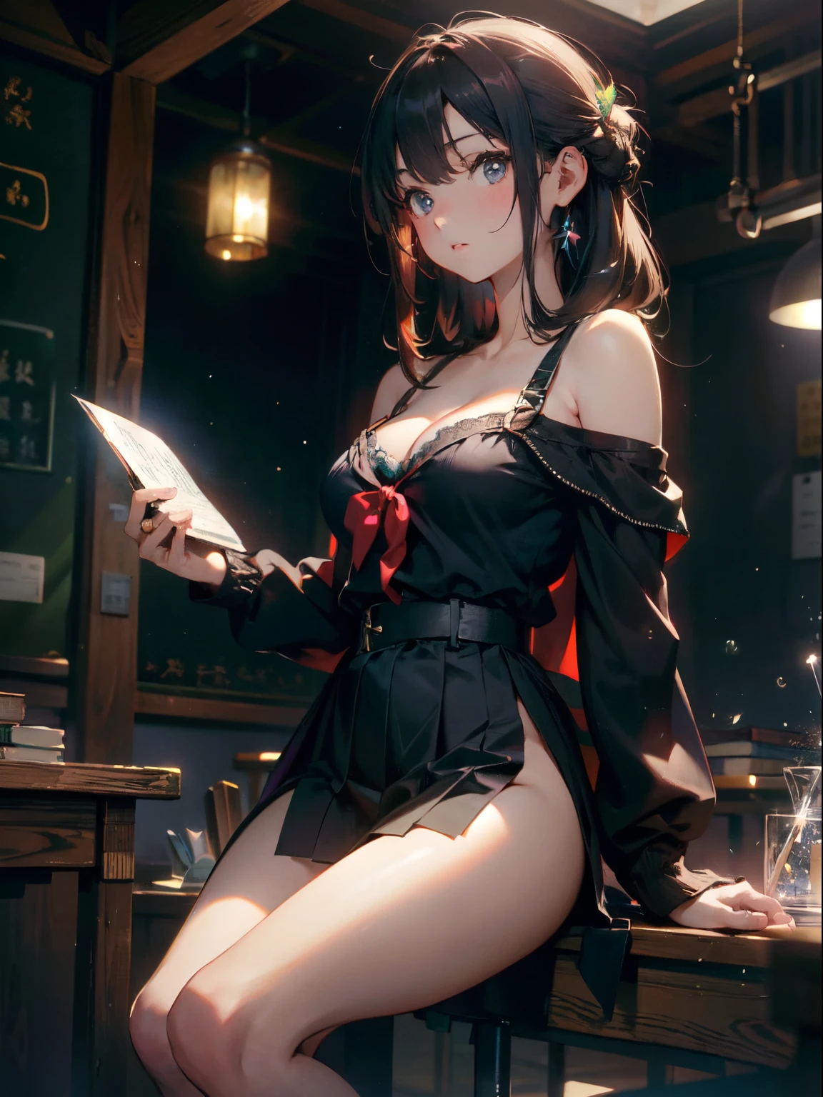 Film photography, 1girll , (((Whole body ))) , Dynamic posture
Large breasts，cleavage，The shoulder straps slip off，Off-the-shoulder attire，school uniform
character: School of Magic Prodigy
style: Dream School
Extraordinary features: Master multiple elemental magic