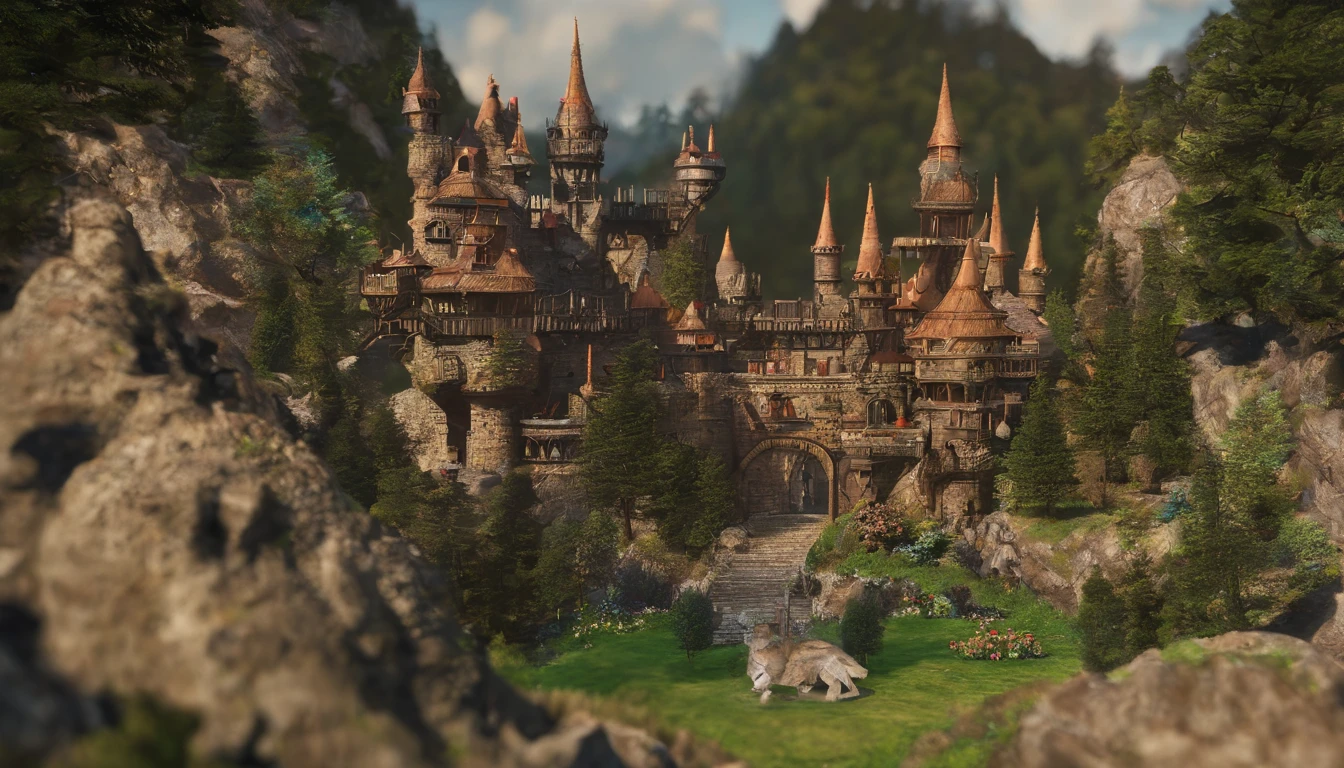 45° top-down，large scene，Wide-angle perspective，depth of fields，((Best quality at best)), ((tmasterpiece)), ((ultra - detailed)), (illustratio), (detailedlight),A dark dungeon with a weapons depot and a forge，Large blacksmith furnace，Iron felt，Weapon racks
