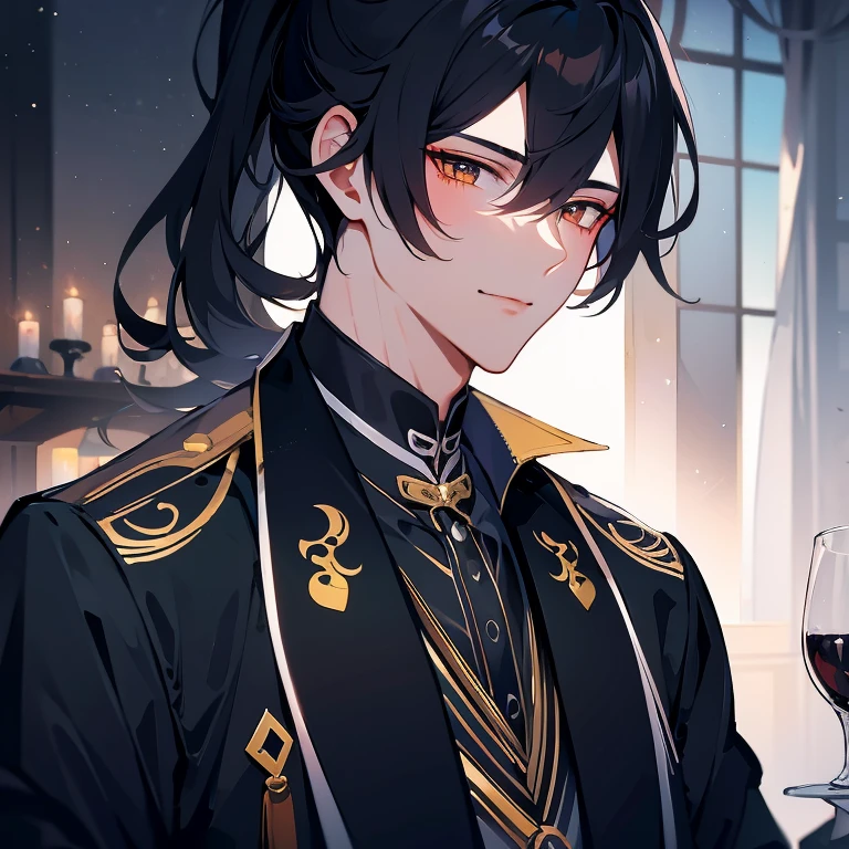 natta，starrysky，high ponytails，Close-up of a man wearing a black robe and tie, cai xukun, inspired by Zhang Han, xianxia hero, inspired by Wu Daozi, Inspired by Guan Daoxiang, Young angels, tian zi, drank, xianxia, heise jinyao, inspired by Zhao Yuan, li zixin, xintong chen，natta，