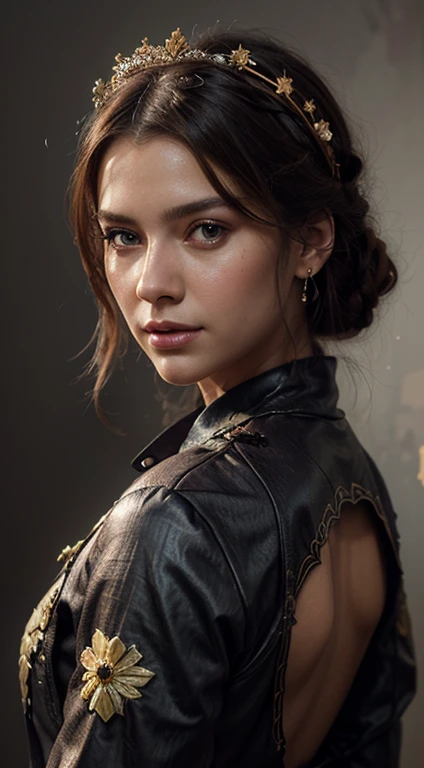 Great plan for a woman with a couronne of flowers on the back, detailed matte fantasy portrait, stunning digital illustration, cgsociety portrait, Artgerm. High detail, beautiful digital illustration, beautiful fantasy art portrait, Fantastic art portrait, Detailed beauty portrait, Portrait de concept art fantastique, beautiful digital artwork, artgerm portrait, Alexandra Fomina Artstation