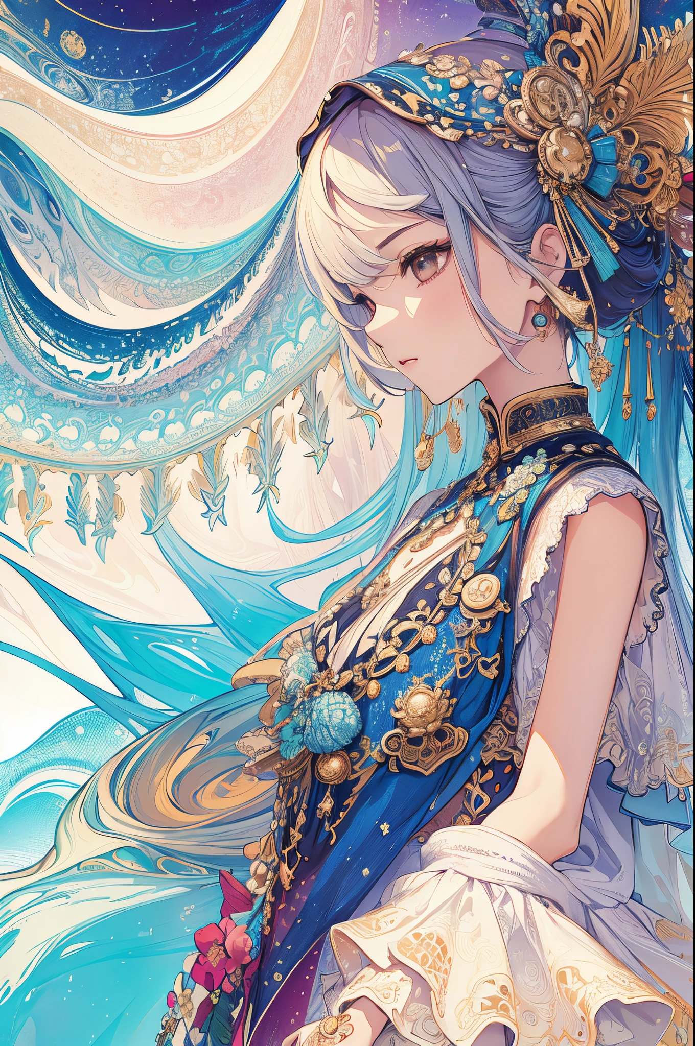 (​masterpiece、top-quality、top-quality、Official Art、Beautifully Aesthetic:1.2)、(1girl in)、ighly detailed、(Fractal Art:1.3)、colourfull、highestdetailed、Luxury Accessories、Pedras preciosas